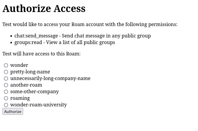 List Roams Authorization
