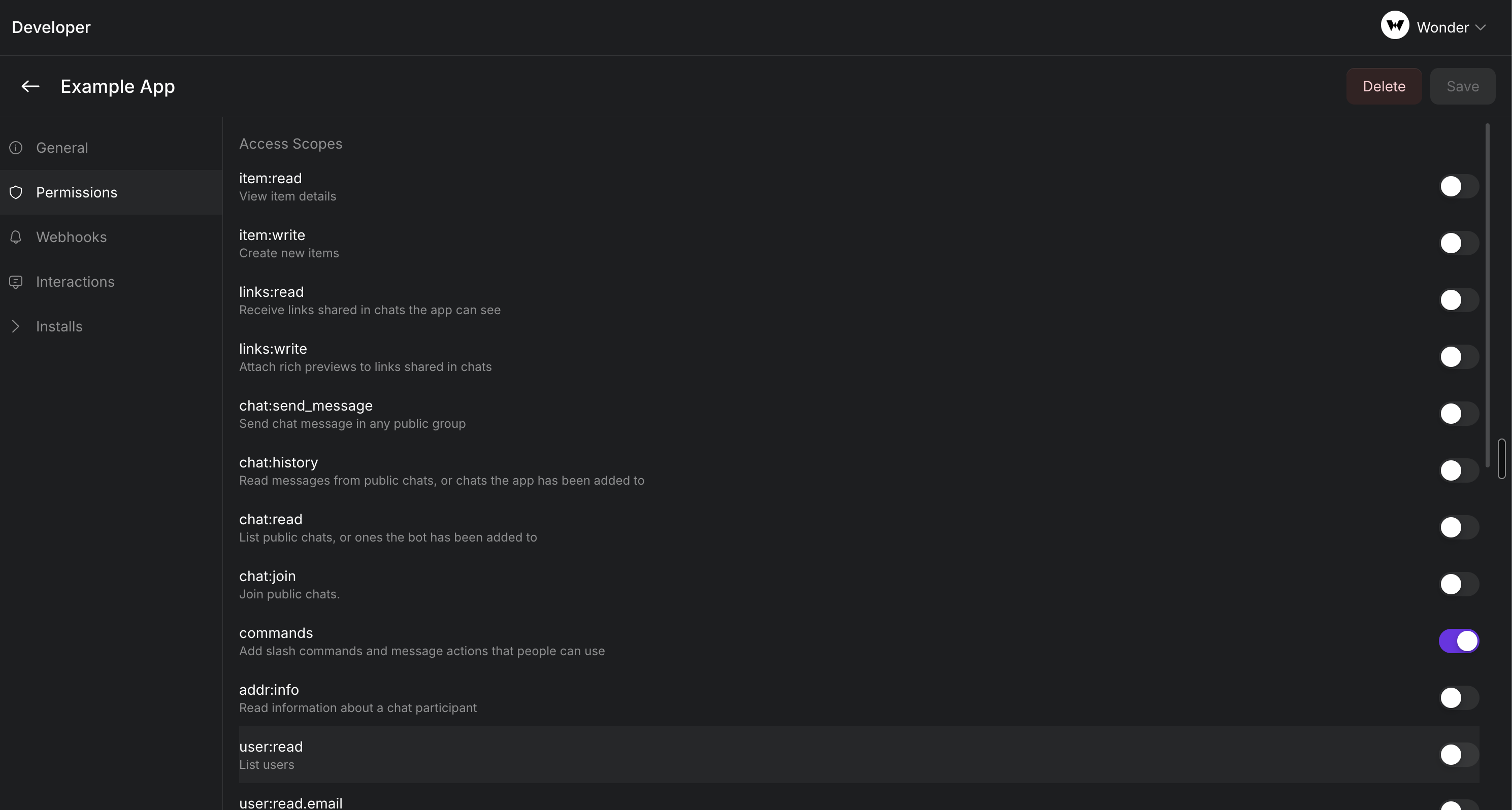 Setting the commands permission